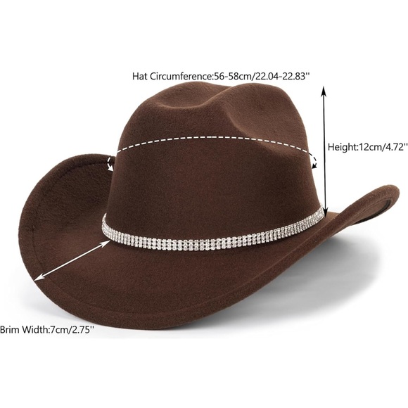 Brown Classic Felt Cowboy hat with Rhinestone Belt Detail | NEW - Picture 2 of 6